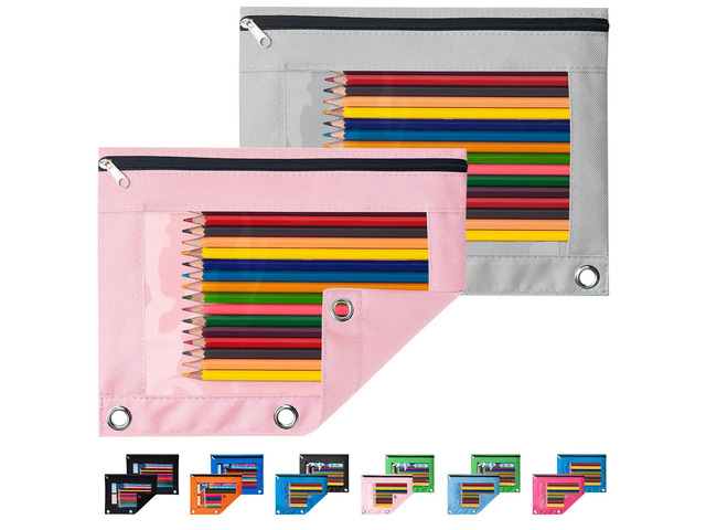 Pencil Pouch for 3 Ring Binder, 2 Pack Binder Pencil Pouch Pencil Bags with Clear Window, Zipper & Reinforced Grommets, Pencil Case for Binder...