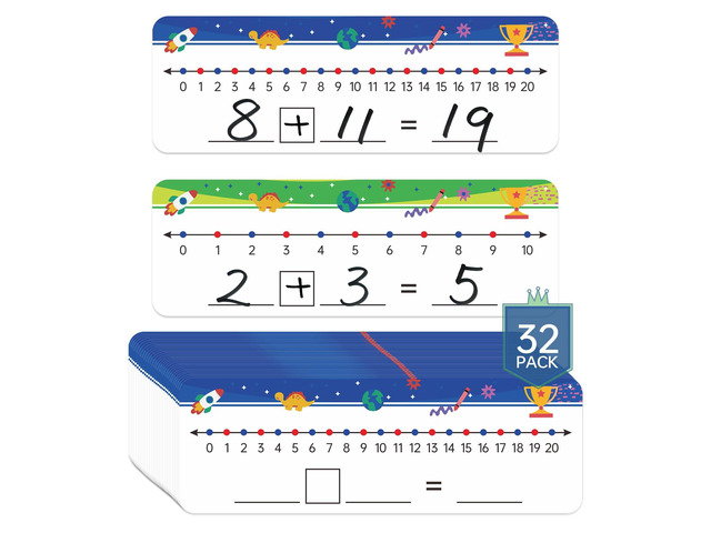 32 Packs Numbers Line Dry Erase Board Cards, 4'x12' Double Sided Numbers Line Dry Erase Board, 0-10 on one Side and 0-20 on The Other Side;...
