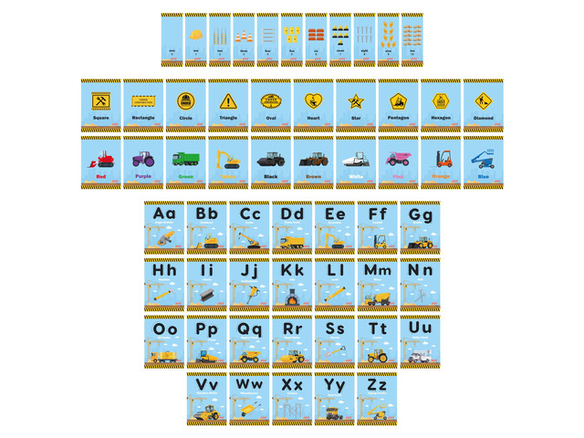 H1vojoxo Back to School Bulletin Board - 57PCS Construction Bulletin Board Decoration Alphabet Colors Shapes Numbers Educational Card for Toddler...