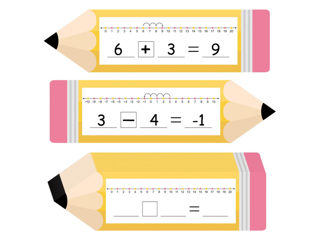 32Pack Pencil Shape Number Line Dry Erase Board Cards 14' x 4' Double Sided Writable and Erasable Number Line Boards -10-10 on One Side and 0-20 on...
