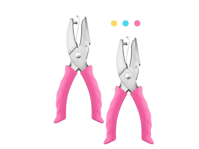 2PCS Single Hole Punch, 1/4' Hole Puncher with Pink Soft Grip for Home, Office and Classroom, Handheld Circle Small Hole Paper Punch for Crafts,...