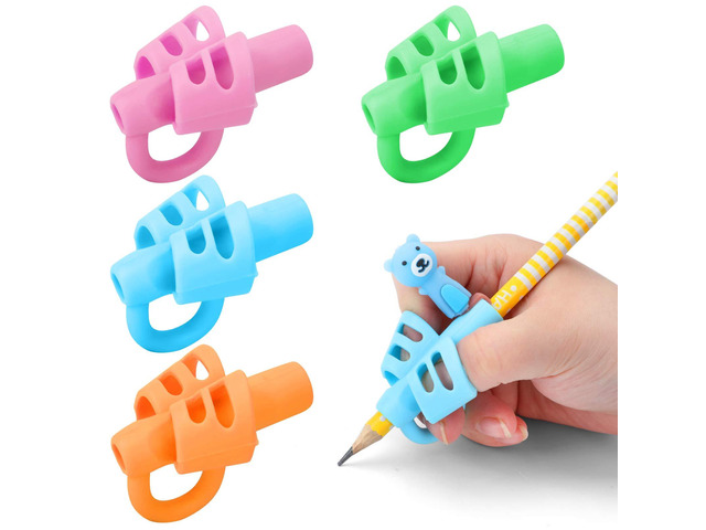 BUSHIBU Pencil Grips for Kids Handwriting(4 Pack) Pencil Holder Posture Correction 3 Fingers Ergonomic Training Grippers for Beginners...