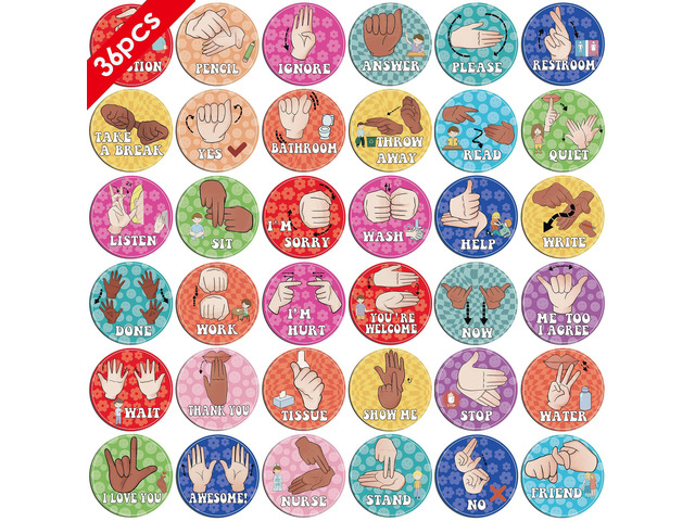 ASL Classroom Hand Signal Cards - 36 Classroom Hand Signal Decor Sign Language Posters for Teachers Students Visual Cues (Retro Groovy)