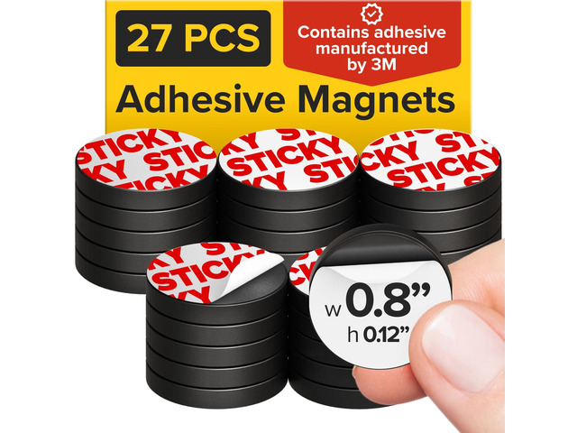 Sticky Flexible Adhesive Magnets for Crafts, 0.8'x0.12' (20x3mm), 27 pcs Flexible Sticky Magnetic Dots for Office & School Supplies, Whiteboard,...