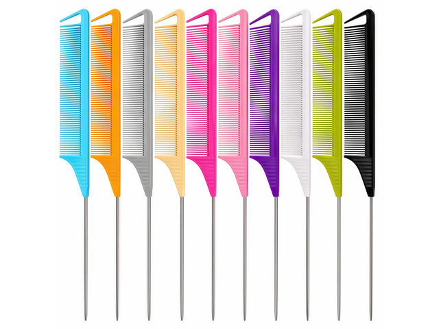 10 Packs Rat Tail Combs Metal Pick Styling Parting Lightweight Sectioning Fine Tooth Combs with Heat Resistant Teasing Comb for Women, Men, Girls...