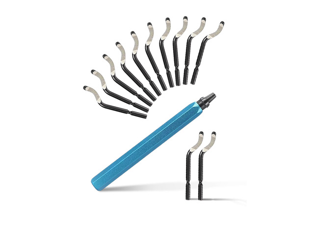 Deburring Tool,12 HSS Rotary Blades for 3D Printing, Resin, Metal, Ideal Tubing and 3D Printing Deburring, a Handle (Blue)