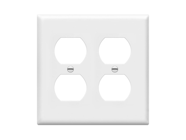 8822-W Duplex Receptacle Outlet Wall Plate, Standard Size 2-Gang, Polycarbonate Thermoplastic, White