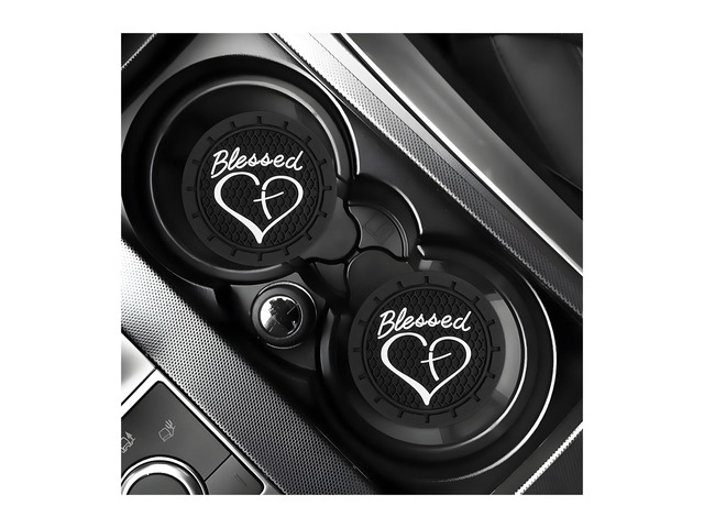 2 PCS Car Cup Holder Coasters, 2.76 Inch Anti Slip Vehicle Drink Mats with Cute Blessed Cross and Heart, Shockproof, Universal Car Accessories...