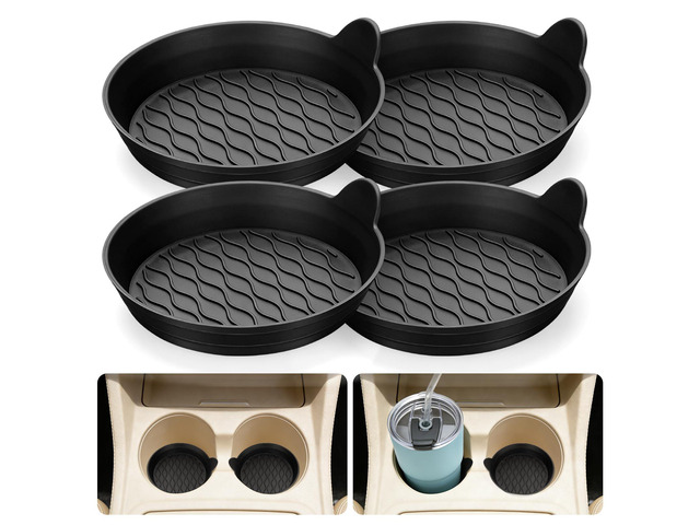 Car Coasters for Cup Holders, Universal Non-Slip Coasters Set of 4 Pack, Black Silicone Car Accessories Interior for Car Truck Cup Holder
