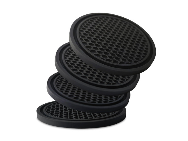 KULOLO 4-Pack Car Cup Holder Coasters - Non-Slip, 2.75-Inch, Black Flexible PVC inserts; textured surface helps reduce rattles and catch drips;...