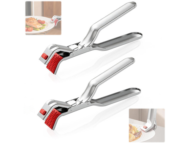 2PCS Multi-Purpose Hot Plate Grippers Set, Stainless Steel Hot Plate Gripper Tongs, Silicone Anti-Slip Heat Insulation Pplate Gripper, for...