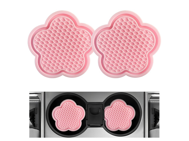 2 PCS Car Cup Coasters, Cute Flower Shaped Car Cup Holder Mat, PVC Waterproof Anti Slip Vehicle Cup Holder Insert Coaster, Universal Car Interior...