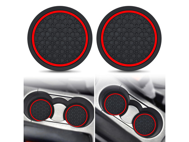 Car Cup Coasters, 2 Pack 2.77 Inch Universal Auto Cup Holder Insert Coasters, Non-Slip Anti Dust Mats Suitable for Most Car Interior Accessories (Red)