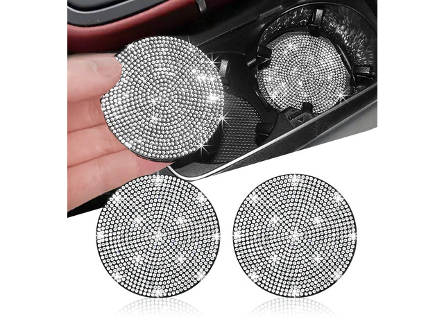 2pcs Bling Car Cup Holder Coaster, 2.75 inch Anti-Slip Shockproof Universal Fashion Coasters Insert Crystal Rhinestone Automotive Interior...