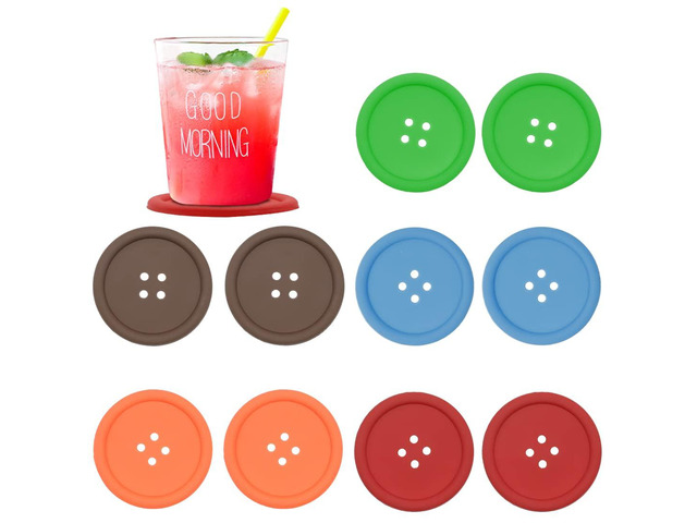 10Pcs Silicone Drink Coaster,Colorful Round Button Shaped Cup Cushion Holder,Coffee Drink Mat,Heat Insulation Pad with Deep Grooved and Non-Slip...