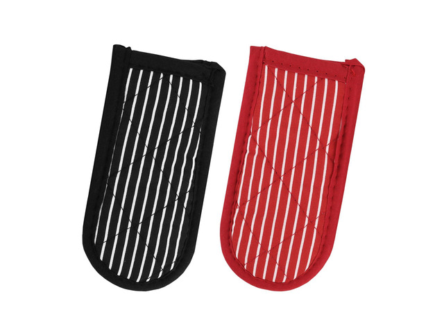 2-Pack Cotton Handle Covers, Heat Resistant Pot Handle Sleeves, Black and Red Striped Design for Cast Iron Skillets and Pans