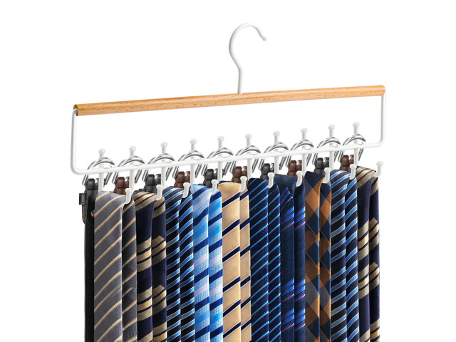 Tie Belt Rack Hanger for Closet, Wood Tie Holder Organizer with 20 Hooks Upgraded 2-in-1 Tie and Belt Hanger Organizer, Large Capacity, 360Â°...