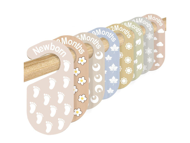 8pcs Baby Closet Dividers - Wooden Baby Clothes Organizer for Nursery & Closet - Adorable 8 Size Clothes Organizer with 8 Unique Designs - Dress...