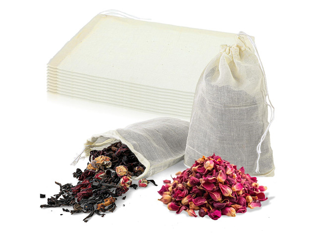 10 Spice Bags for Cooking, Cheese Cloth Bags with Drawstring for Straining Loose Tea (4 x 6 Inch)