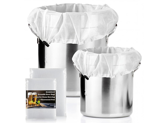 MAQIHAN 2Pack Reusable Brew Bag - Extra Large Strainer Bag for Home Brewing 26x22', 16x18' Fine Mesh Straining Bags for Beer Grape Wine Press...
