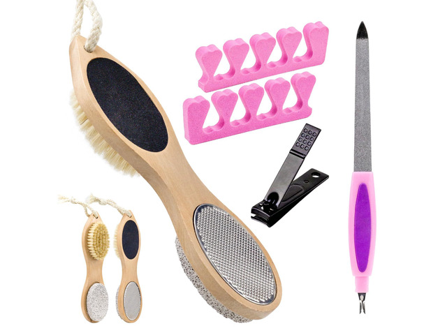 4 in 1 Foot File Callus Remover with Pumice Stone Feet Scrubber Dead Skin Foot Rasp Dense Foots Brush for Shower,Foot Pumice Tools Kit with Cuticle...