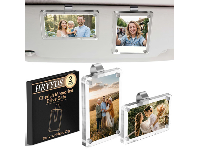 2 Pack Car Picture Holder, Acrylic Magnetic Car Visor Photo Clip Clear, Stable, Easy to Use, for Family Photos, Pet Pictures & More Great Gift...