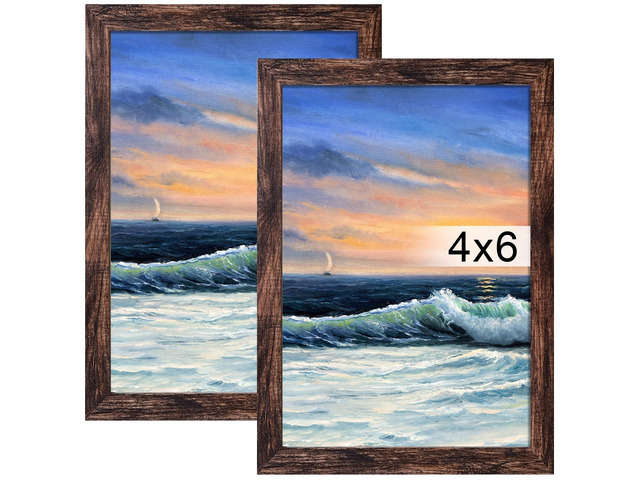 LUCKYLIFE 4x6 Picture Frame Brown for Wall Mounting or Tabletop Display, 2 Pack