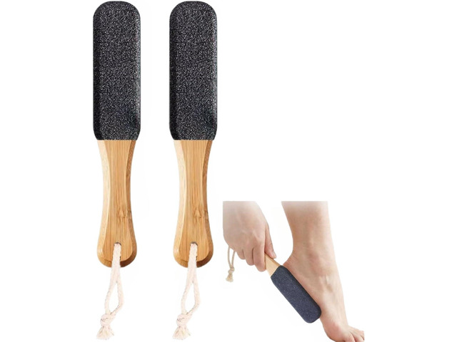 2-Pack Professional Pedicure Foot File with Wooden Handle & Pumice Stone - Callus Remover for Feet & Hands, Foot Scrubber for Dead Skin, Dry Rough...