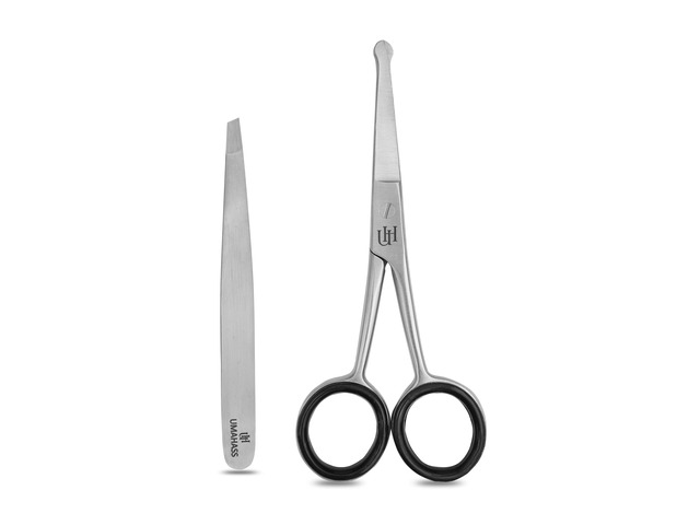 4.5' Premium Nose Hair Scissors For Men, Nasal Hair Tweezers for Women, Safety Blades with Rounded Tip for Trimming Small Details Facial Hair, Ear...