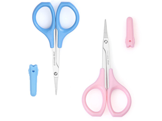 2Pcs Eyebrow Grooming Scissors Men Women Eyebrow Clippers Curved & Straight Eyebrow Trimmer Scissors Set with Protective Cover for Trimming...