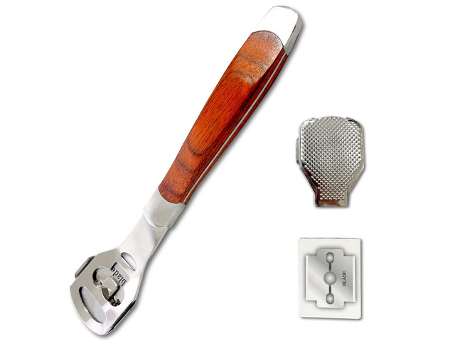 Foot Care Pedicure Callus Shaver with Wood Handle - Hard Skin Remover Including 10 Blades