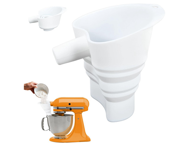 Flour Funnel Attachment for KitchenAid Stand Mixer, Hands-Free No-Spill Pouring Shield for Tilt-Head 4.5 & 5 Qt Bowls (KSM150), Dishwasher Safe...