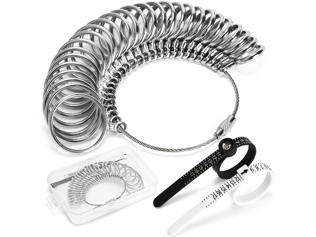 Sizer Measuring Tool, 3 Types, 27 Pcs Metal Ring Sizing Kit US Ring Sizes 0-13 with Half Size, 2 Pcs Plastic Finger Measurer for Men, Women, USA...