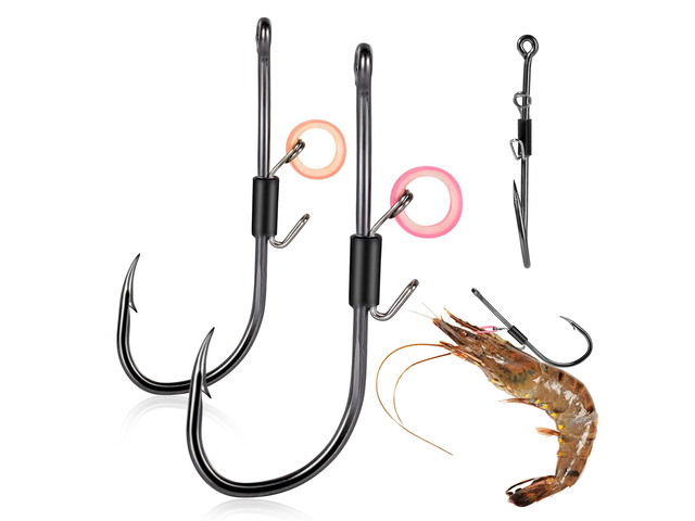 Baitholder Fishing Hooks, 20pcs Live Shrimp Fixed Hooks Carbon Steel Long Shank Barbed Hooks for Catfish and Bass 2/0