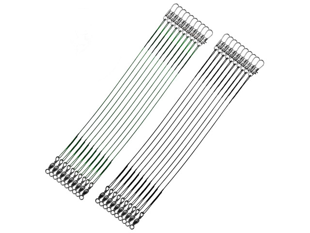 Stainless Steel Fishing Leaders with Swivels Clips 31LB Saltwater Line Fishing leader line set with stainless steel wire, swivels and clips, 6-12...