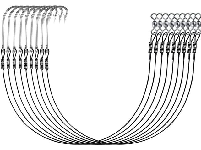 Saltwater Fishing Hook Rigs,Steel Leaders Long Shank Hook for Surf Fishing,Black Leader Wire O'shaughnessy Forged Hook for Freshwater (3/0-12-45lb,...