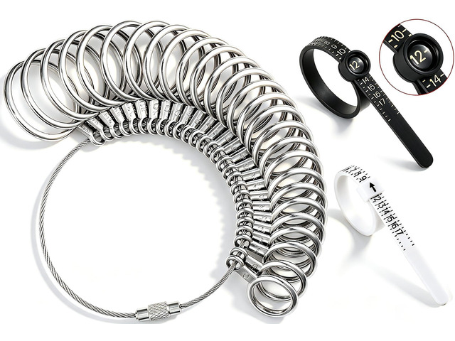Ring Sizer Measuring Tool Kit, 27 PCS Stainless Steel Measuring Ring Tool, US Ring Size 0-13 with Half Size, 2 PCS Reusable Finger Size Tape with...