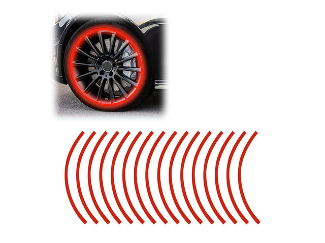 16PCS 17''-19'' Reflective Wheel Rim Stripe Sticker Decal (Red) Waterproof Auto Tire Rim Tapes Decoration Decals, Universal Night Safety Vehicles...