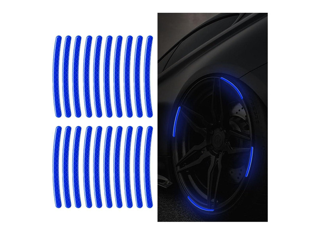 20PCS Car Wheel Stripe Reflective Stickers Decals, Blue Car Wheel Night Safety Warning Decals Anti-Scratch Reflective Rim Stickers, Decorative...