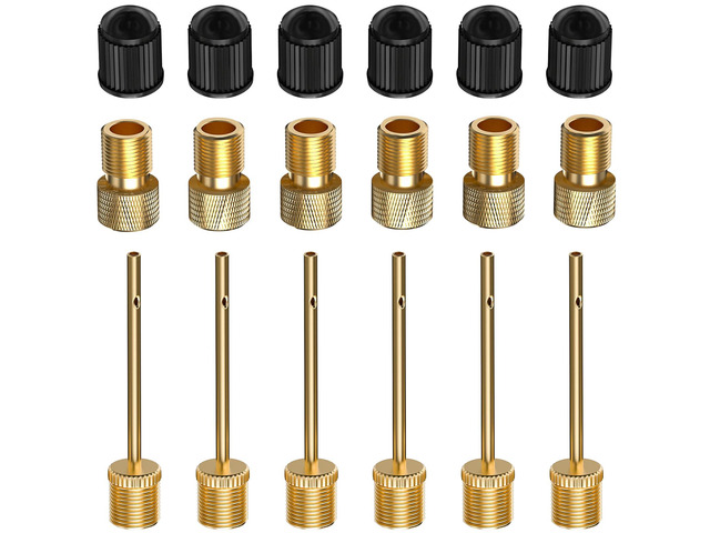 6 Pack Presta-Schrader Valve Adapter Set w/Valve Caps & Ball Pump Needles Brass Adapter Kit for Cyclists and Ballers. Works with Standard Pumps,...
