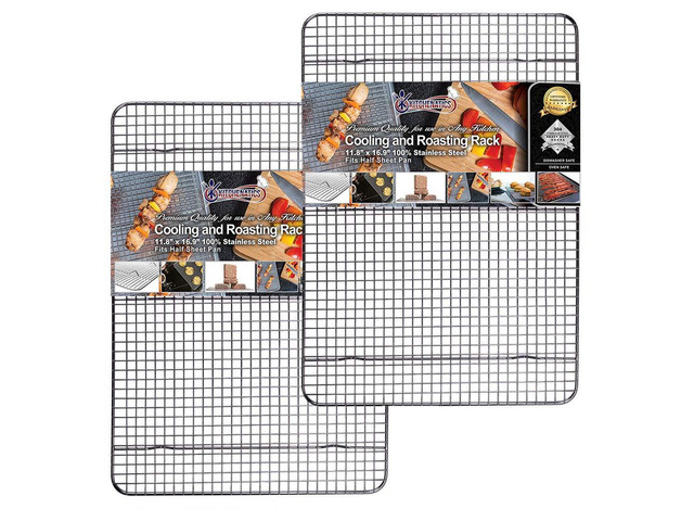 Half Sheet Cooling Rack Stainless Steel Oven Safe Set of 2 Fits standard 13x18 half sheet pans for oven roasting, broiling, grilling, drying and...