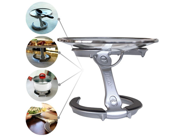 Pot Lid Holder While Cooking, 4-in-1 Kitchen Trivet & Pan Lid Holder Doubles as cake & pizza display stand, folds flat to save space, countertop...