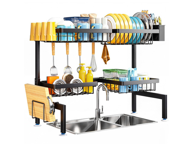 Large Over The Sink Dish Drying Rack 2 Tiers 4 Baskets Fits All Sinks (from 26.57' to 35'), 2-Tier Adjustable SinkRack, Dishes Rack Kitchen...