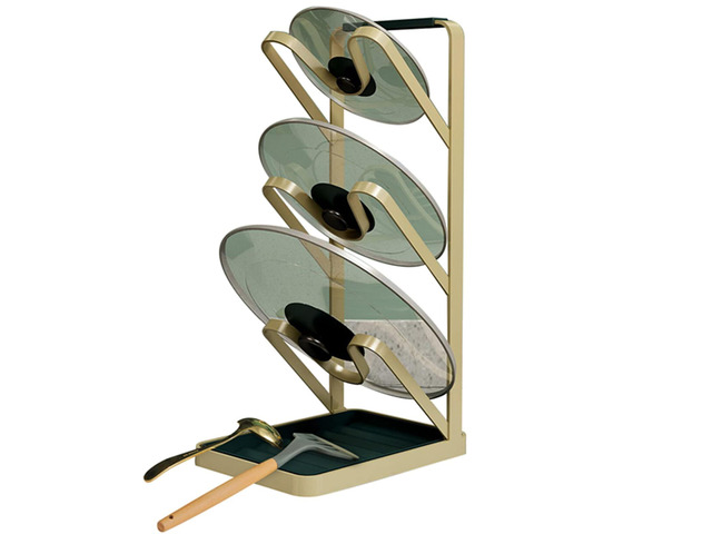 szxzy01 Lid Stand Lid Organizer Pot Lid Rack Holder for Utensils in Kitchen Cabinet Spatula Rack,Cutting Boards,Spoon Storage Gold