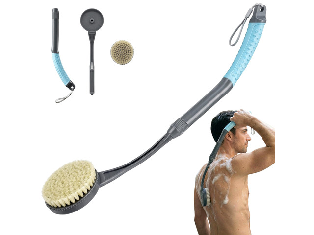 Back Scrubber for Shower, Long Handle Exfoliating Shower Brush for Body for Deep Cleaning, Back Brush for Shower for Men Women(Blue)
