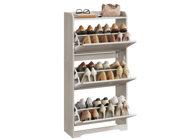Shoe Storage Cabinet with 3 Flip Drawers, Slim, Holds 1220 Pairs Adjustable and Removable Dividers, Entryway, 9.4 x 23.6 x 47.7 Inches, Oatmeal,...