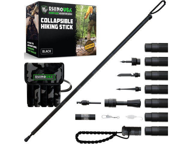Tactical Hiking Stick w/ Survival Kit - Walking Staff for Camping Compass & Fire Starter Built In. Tactical Multi-Use Staff for Hiking, Camping,...