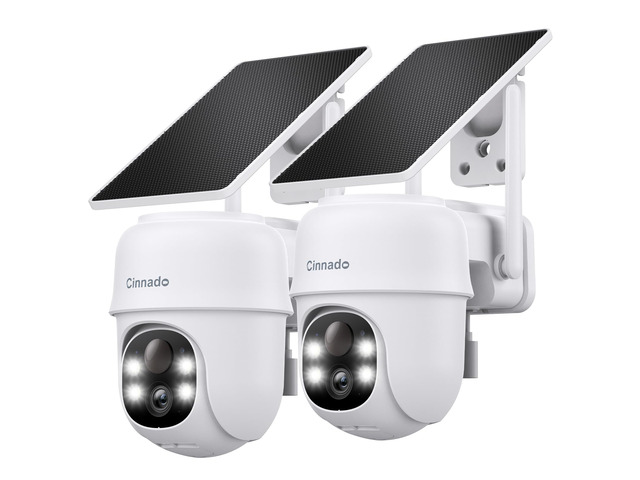 Cinnado 2K Solar Wireless Outdoor Cameras for Home Security White B6 2Pack 2.4Ghz Wi-Fi Security Camera with Auto Tracking for Farms/Garages, AI...