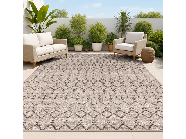 Y Moroccan Geometric Indoor Outdoor Area Rug 5X8 Natural/Black, Ourika Textured Weave for Backyard, Patio, Porch, Easy-Cleaning, High Traffic,...