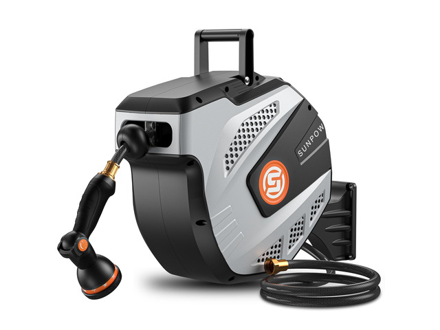 Retractable Garden Hose Reel - 1/2 inch x 50ft Heavy Duty Wall Mounted Hose Reel with 3/4 inch Brass Fitting & 10 Sprayer Nozzle - Any Length Lock,...